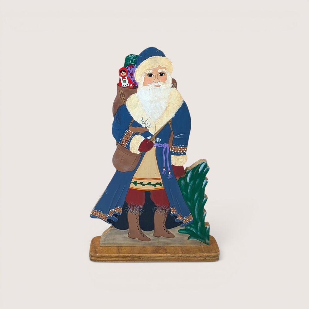 Vintage Wooden Santa Claus Folk Art Figurine Cutout Decor